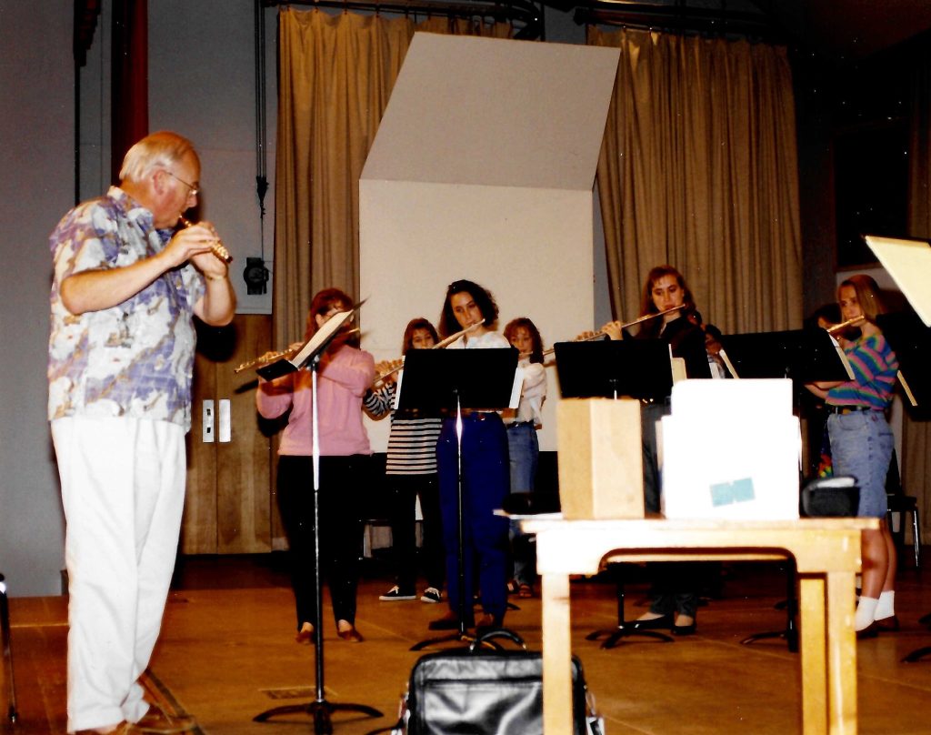 Michel Debost leading his Scale Game, Pocatello Flute Week, ca. 1995.