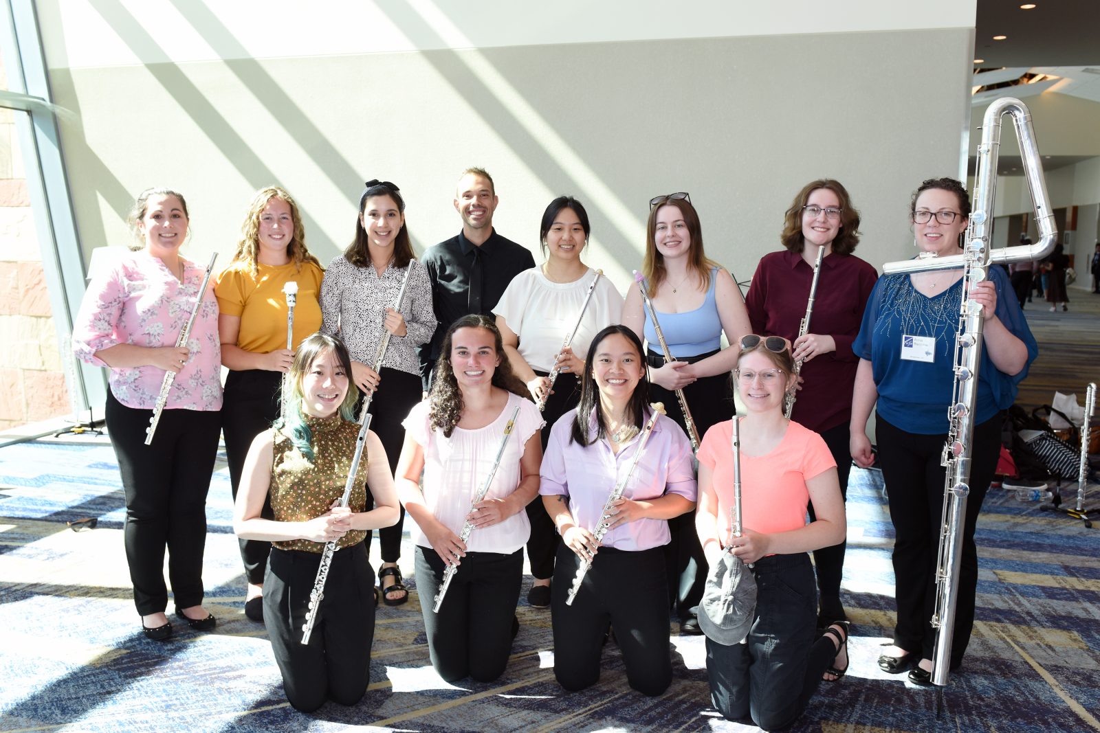Daniel Parasky with members of the Duquesne University Flute Choir, recipient of the NFA's Mary H. Anderson Collegiate Flute Award credit Tim Trumble