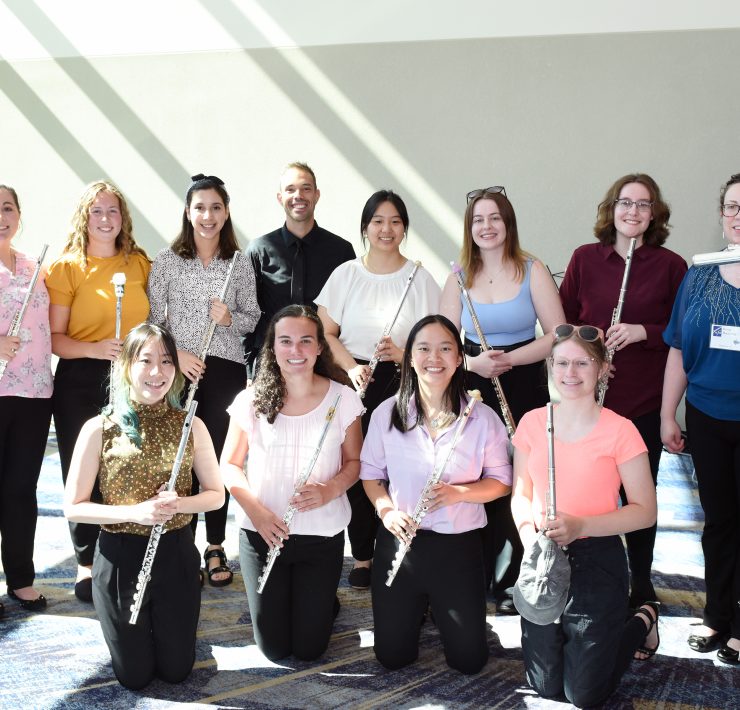 Daniel Parasky with members of the Duquesne University Flute Choir, recipient of the NFA's Mary H. Anderson Collegiate Flute Award credit Tim Trumble