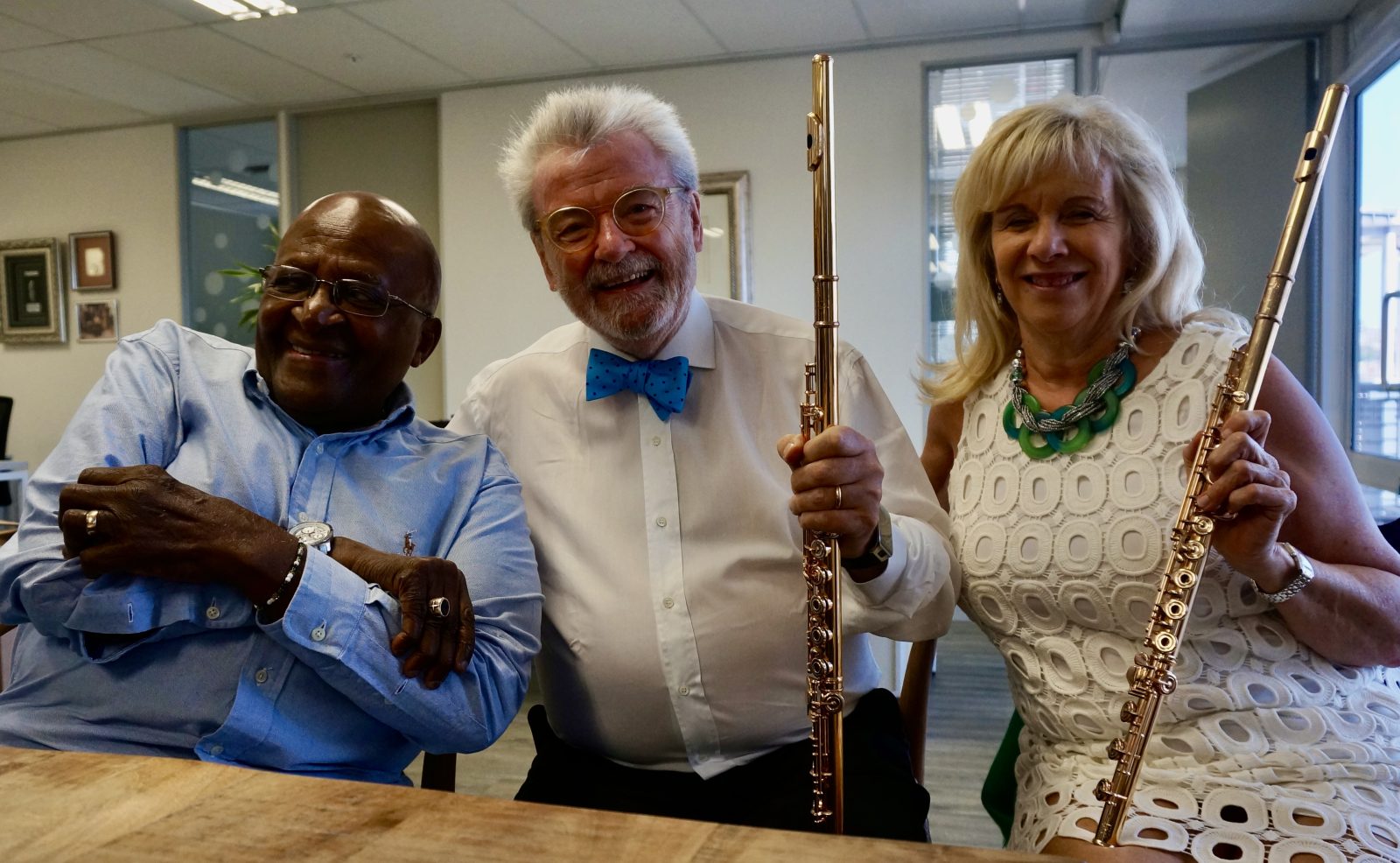 Archbishop Desmond Tutu, Sir James, and Lady Jeanne in 2015