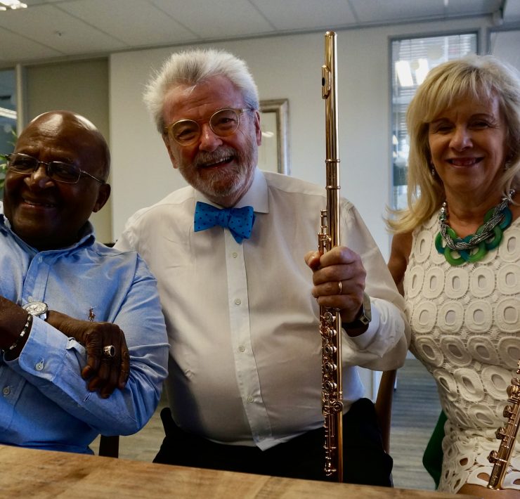 Archbishop Desmond Tutu, Sir James, and Lady Jeanne in 2015